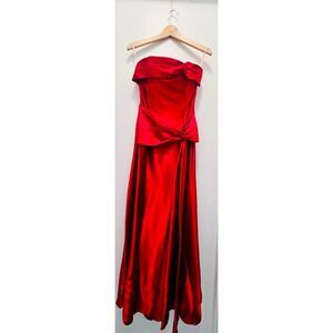 Jessica McClintock Women's Strapless Red Maxi Gown Size 8 Elegant Formal